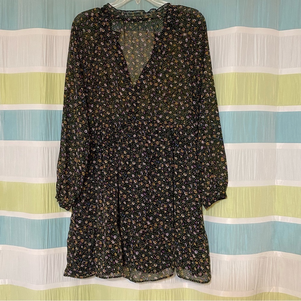 Zara Floral Sheer Lined Dress Sz Medium - Picture 8 of 9